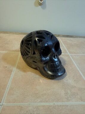 Sugar Skull Oaxaca Carved Black Clay Pottery Mexico Barro  Dia de Muertos Small